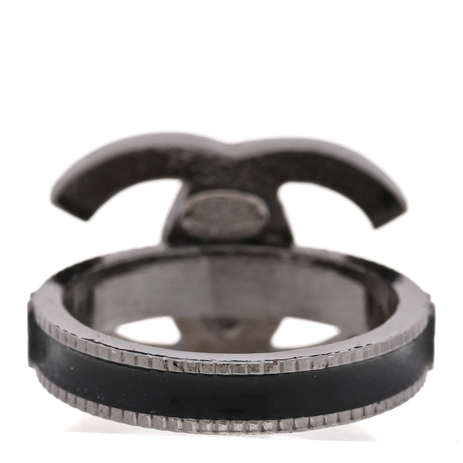 Chanel Enamel CC Ring 53 6.5 Black Silver 3 of 4