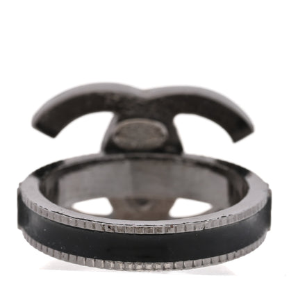 Chanel Enamel CC Ring 53 6.5 Black Silver 3 of 4