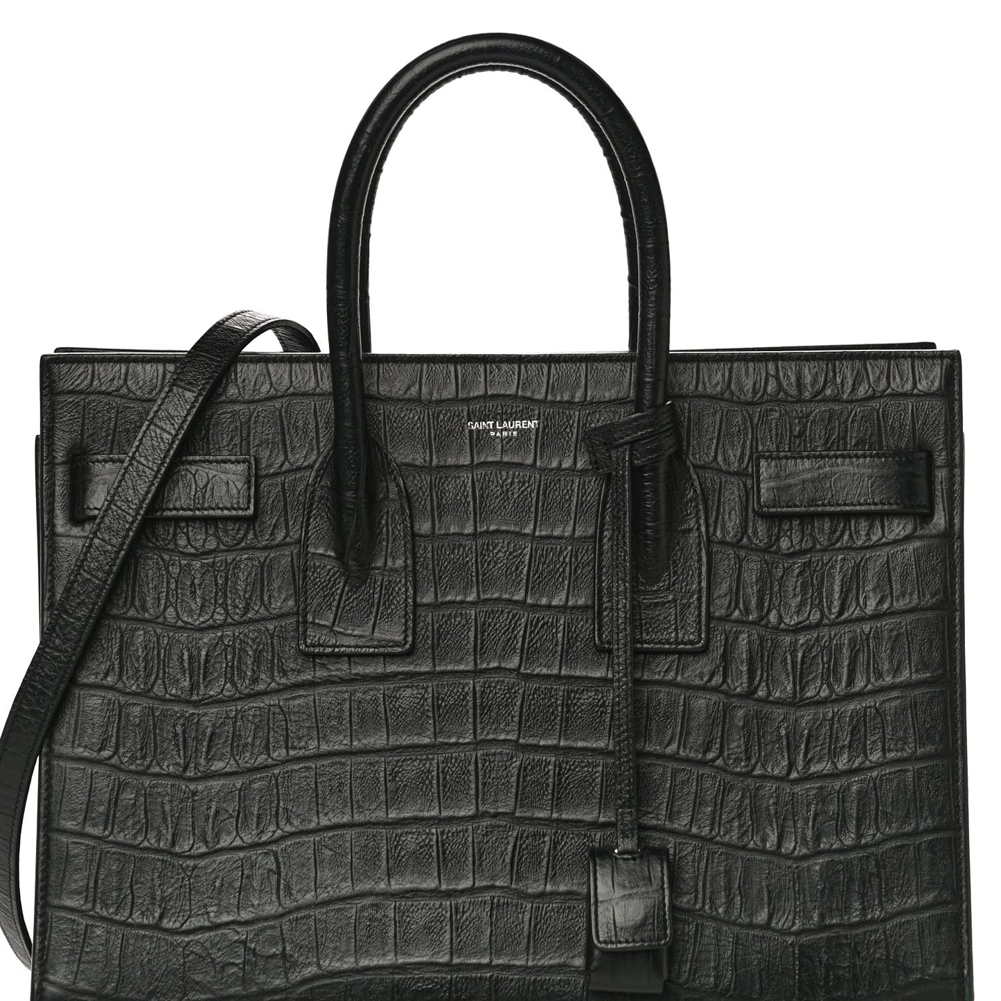 Calfskin Crocodile Embossed Small Sac de Jour Black