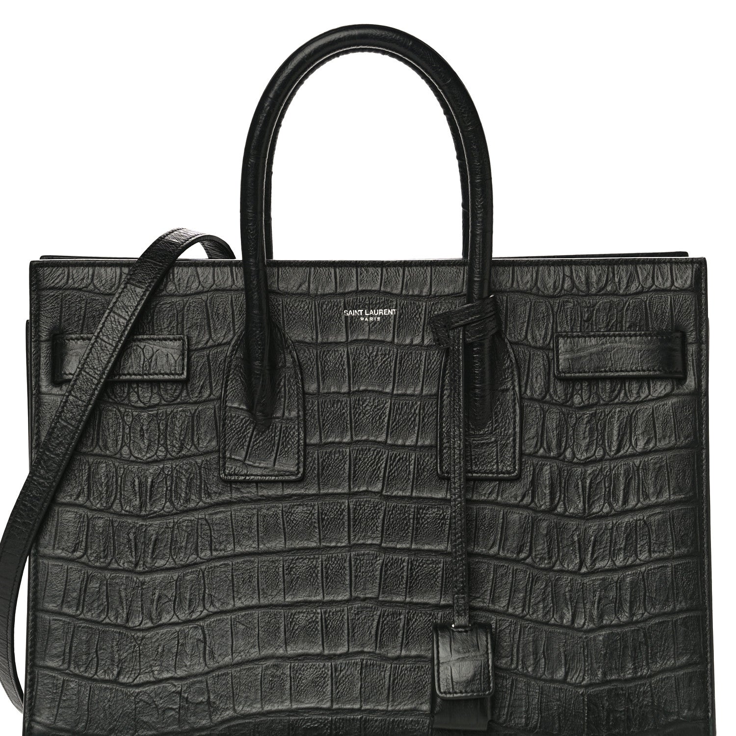 Saint Laurent Calfskin Crocodile Embossed Small Sac de Jour Black 8 of 12