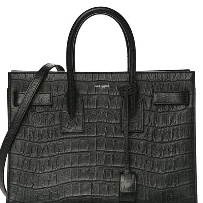 Saint Laurent Calfskin Crocodile Embossed Small Sac de Jour Black 8 of 12