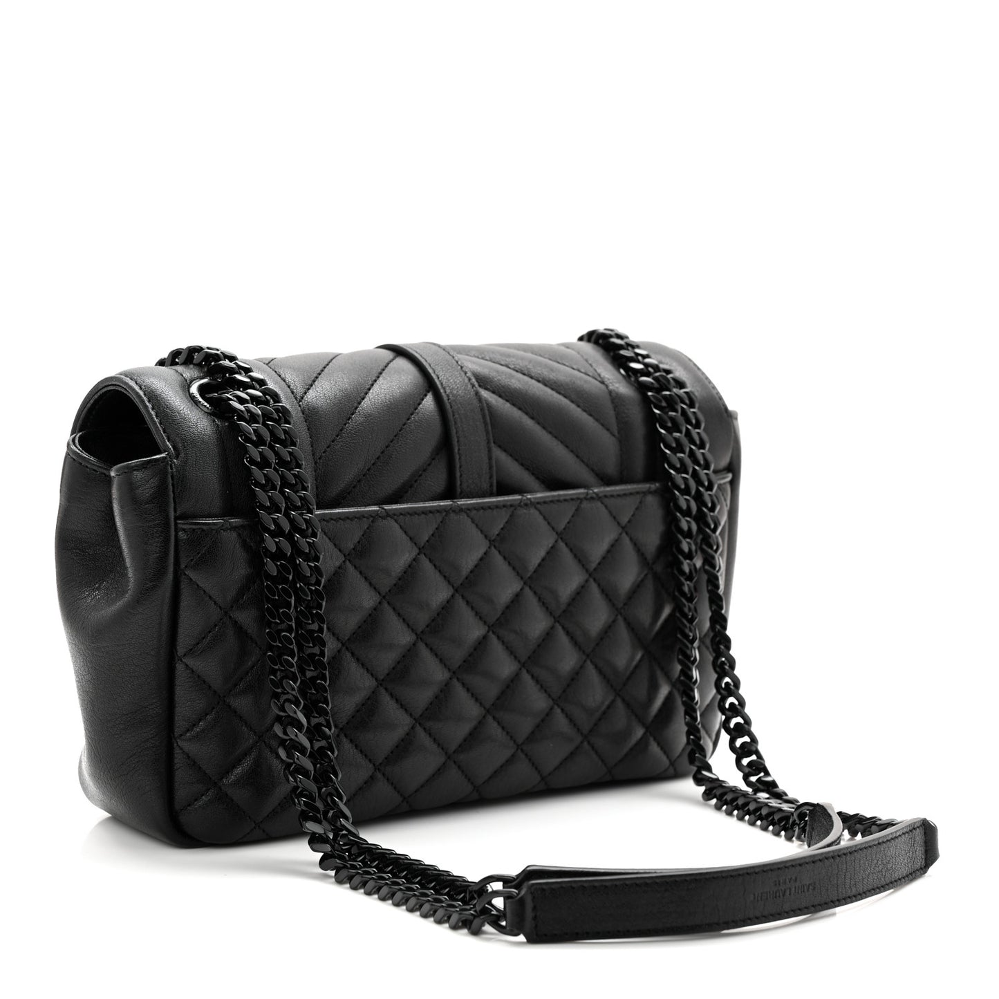 Sheepskin Mixed Matelasse Triquilt Medium Monogram Monochrome College Bag Black