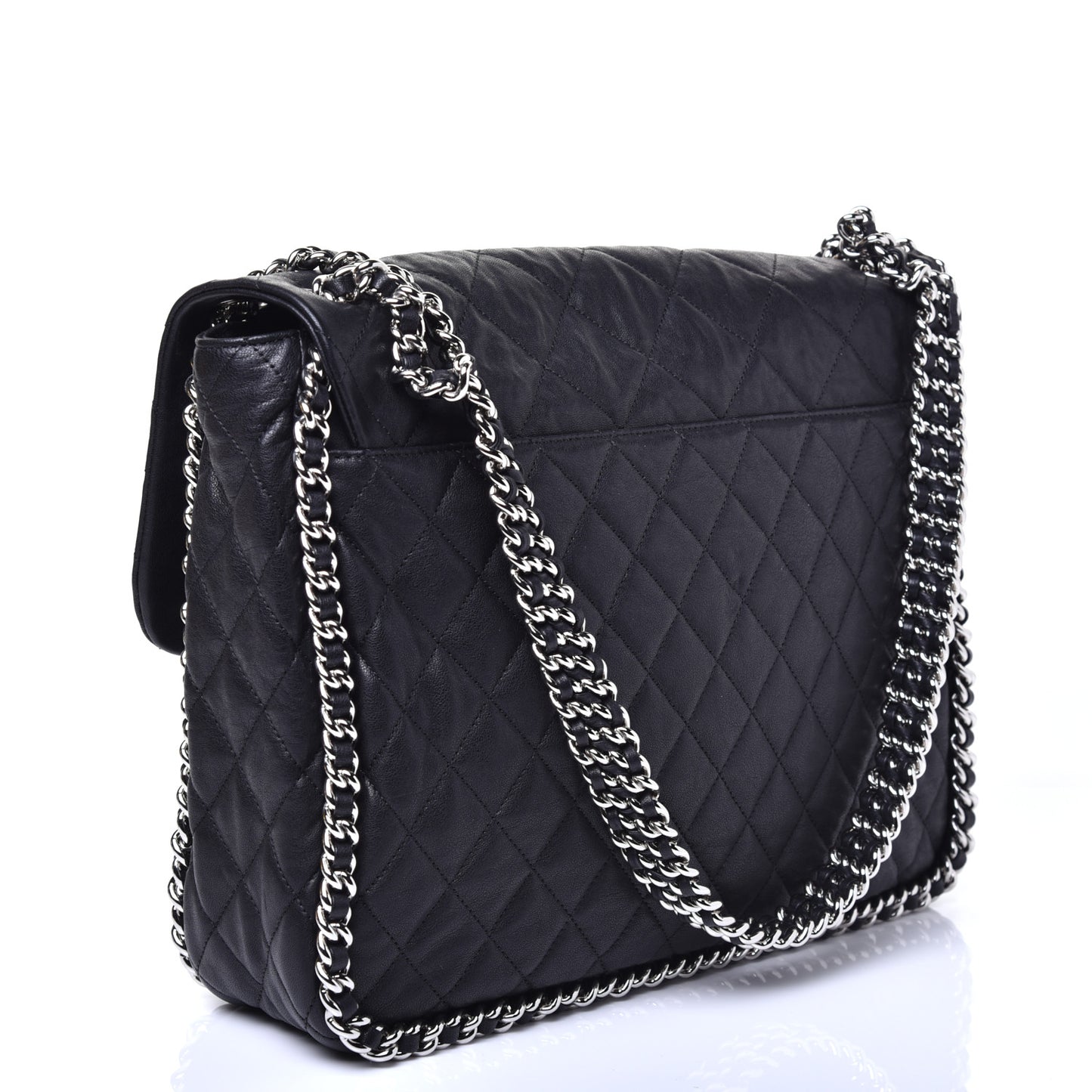 Washed Lambskin Quilted Maxi Chain Around Flap Black