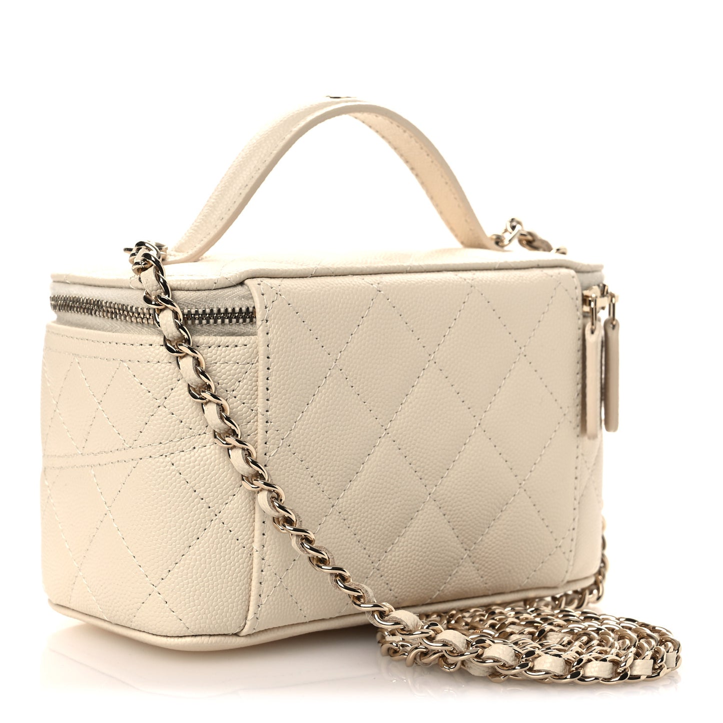 Caviar Quilted Trendy Handle Mini Vanity Ecru