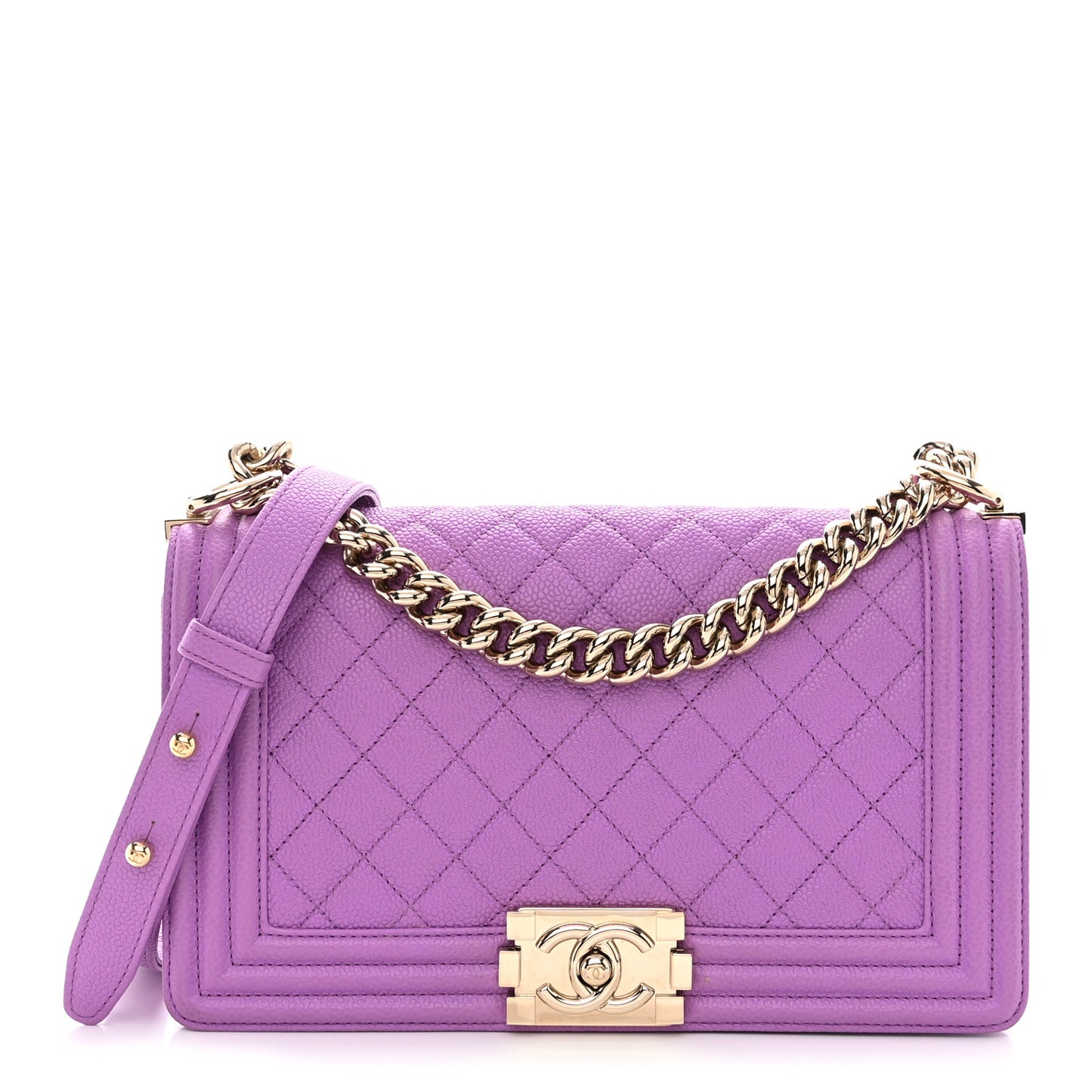 Caviar Quilted Medium Boy Flap Purple