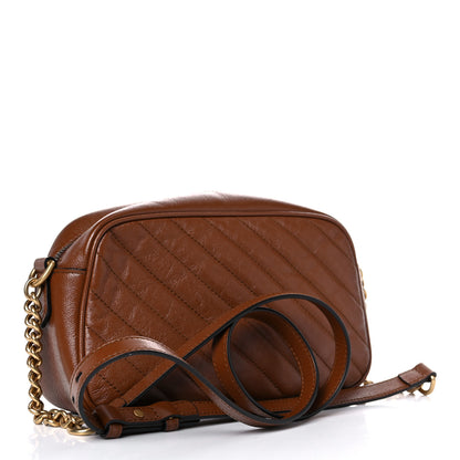 Gucci Glazed Calfskin Matelasse Diagonal Small GG Marmont Chain Shoulder Bag Cuir 3 of 14