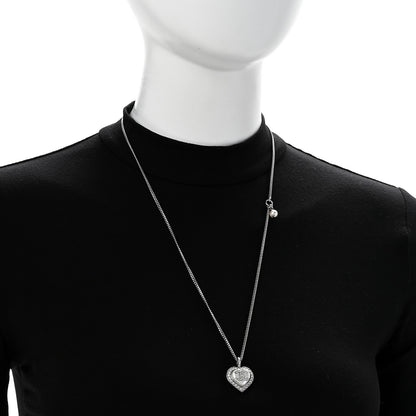 Chanel Crystal Pearl CC Heart Necklace Silver 2 of 6
