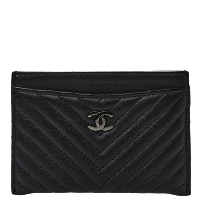 Chanel Lambskin Chevron Quilted Card Holder So Black 1 of 8