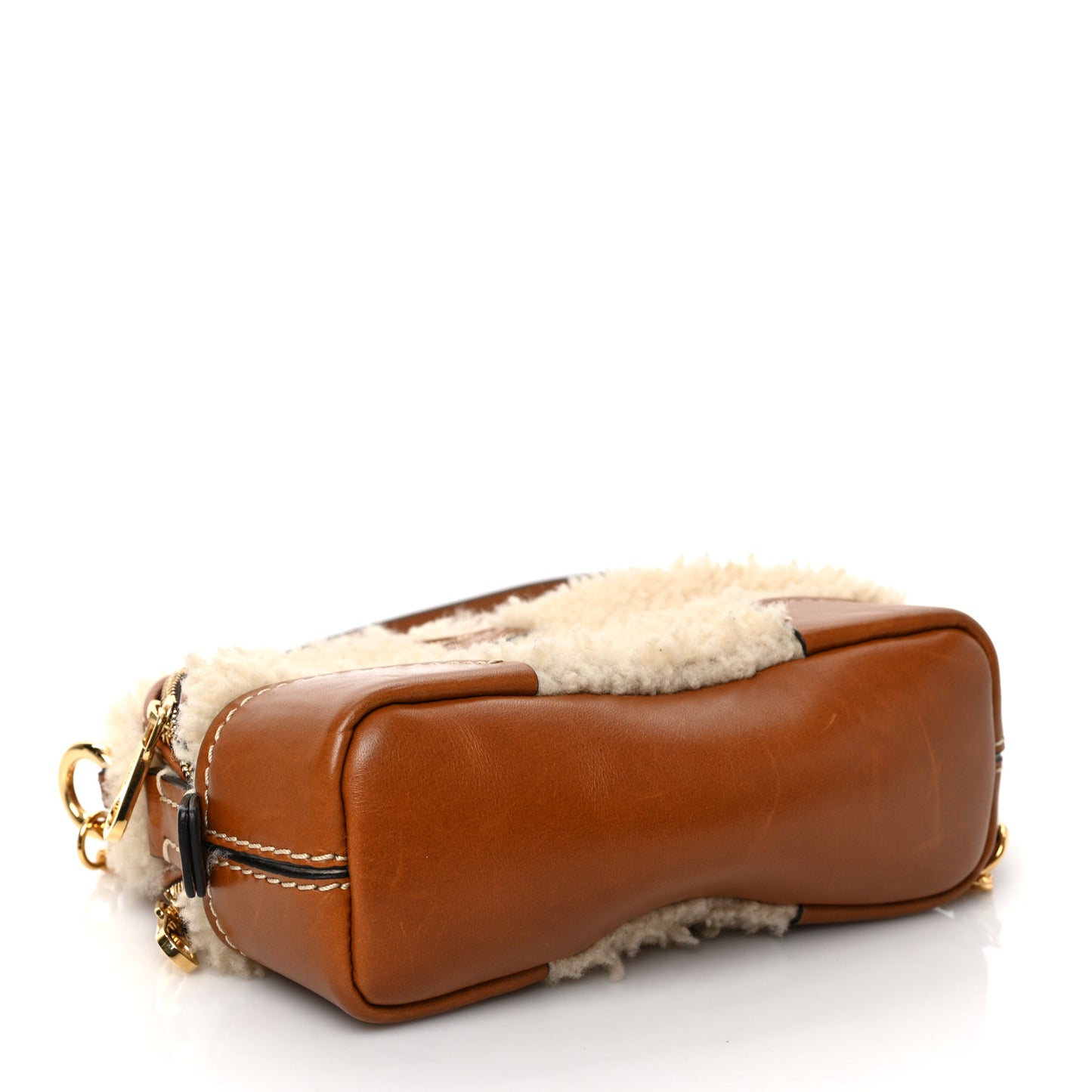 Shearling Calfskin Mini Daria Chain Bag Caramel