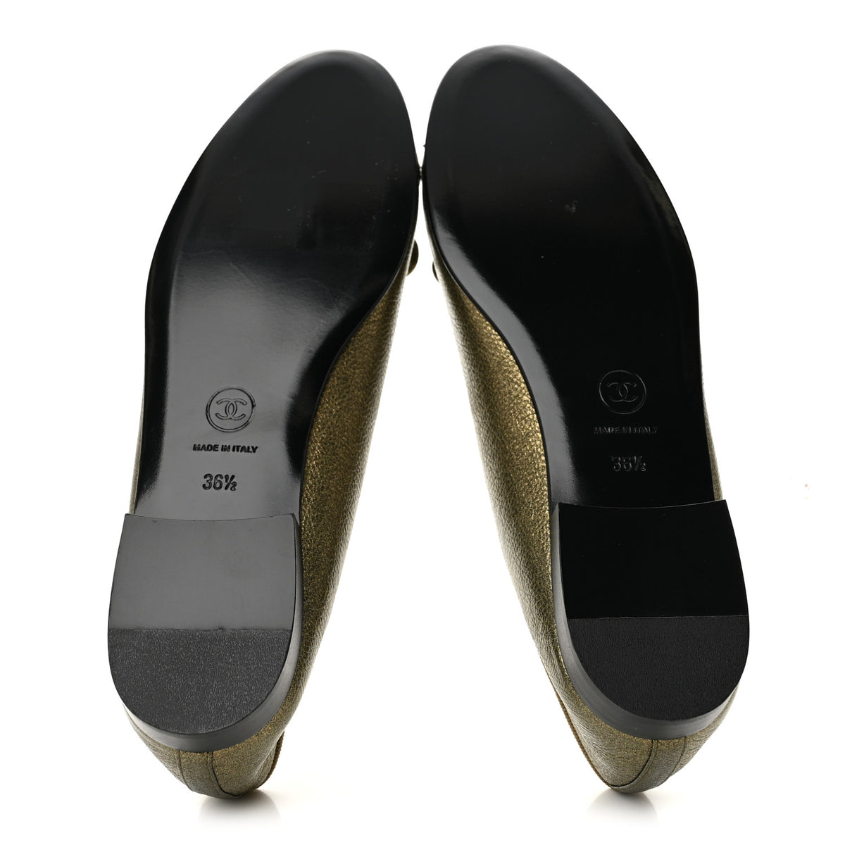 Metallic Calfskin Cap Toe CC Ballerina Flats 36.5 Gold