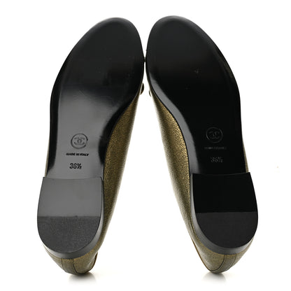 Chanel Metallic Calfskin Cap Toe CC Ballerina Flats 36.5 Gold 6 of 10