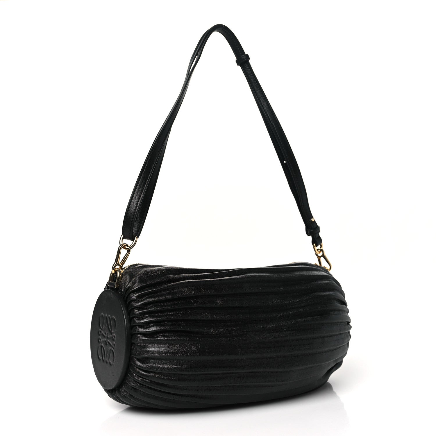 Loewe Lambskin Pleated Bracelet Pouch Shoulder Bag Black 3 of 9