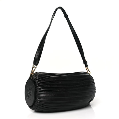 Loewe Lambskin Pleated Bracelet Pouch Shoulder Bag Black 3 of 9