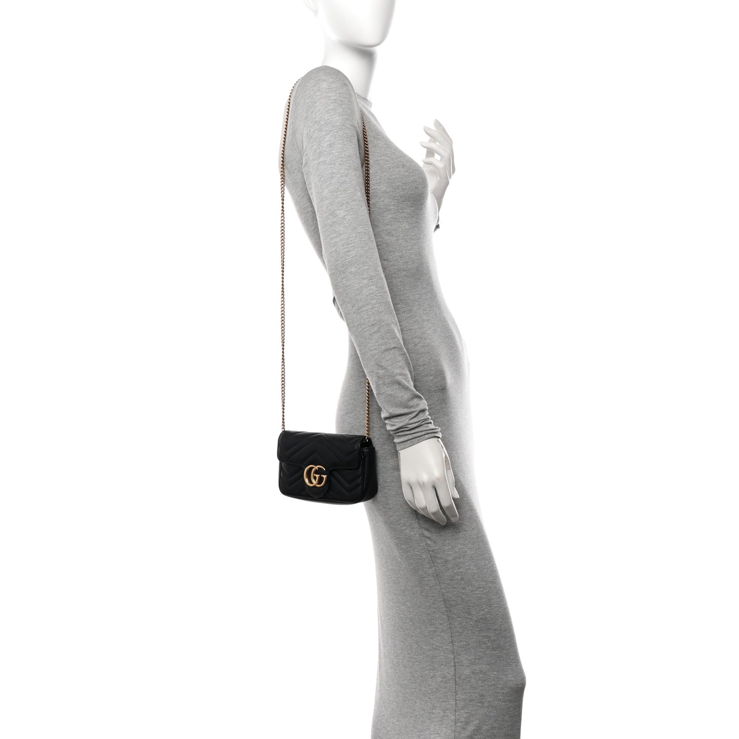 Calfskin Matelasse Super Mini GG Marmont Shoulder Bag Black