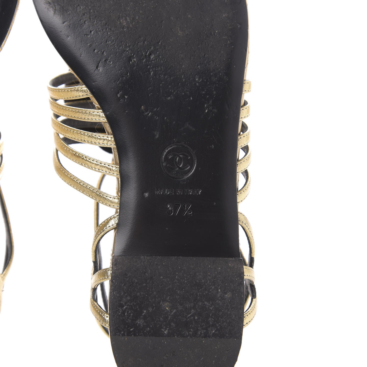 Chanel Crumpled Calfskin Camellia Pearl Thong Sandals 37.5 Gold 8 of 10