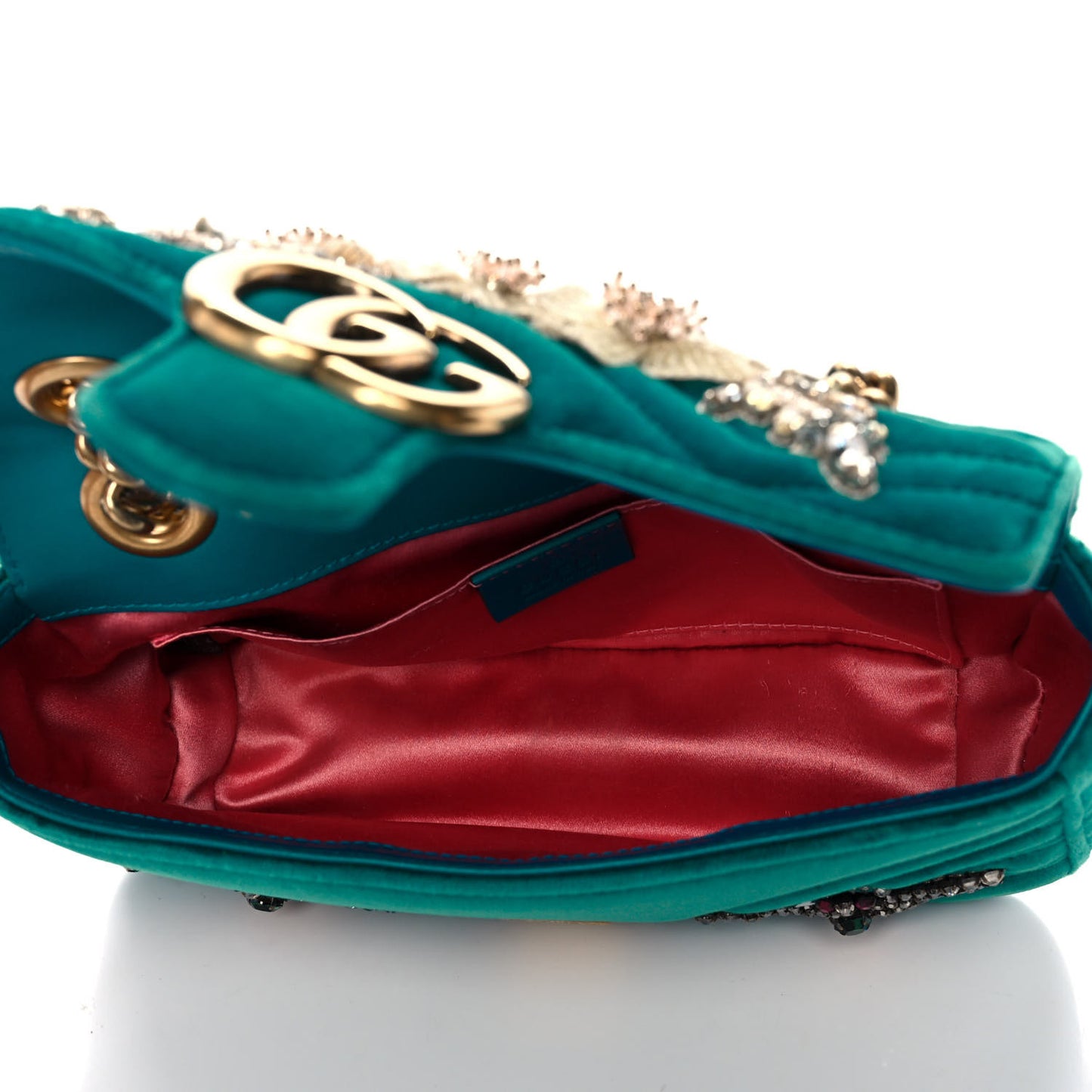 Velvet Matelasse Embroidered Mini GG Marmont Shoulder Bag Pavone Cyan