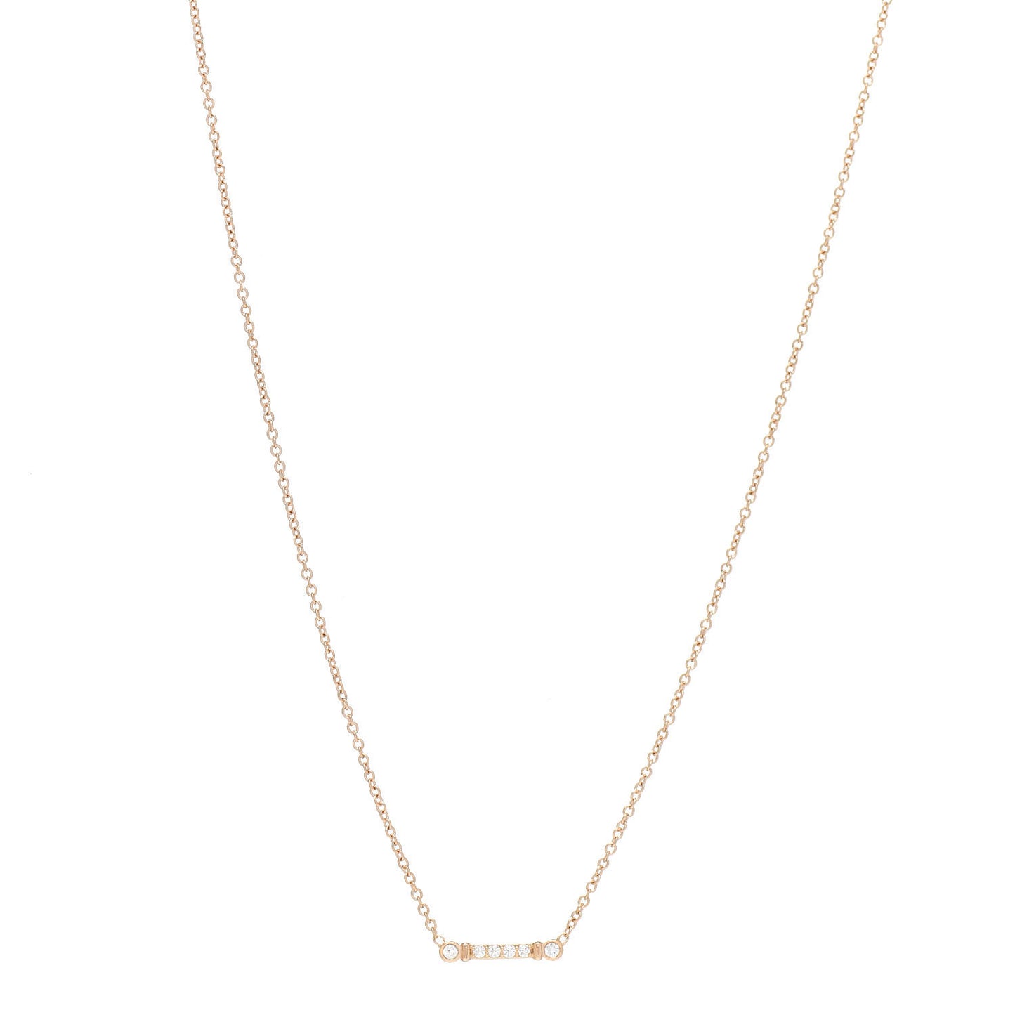 18K Rose Gold Diamond Fleur de Lis Key Bar Pendant Necklace