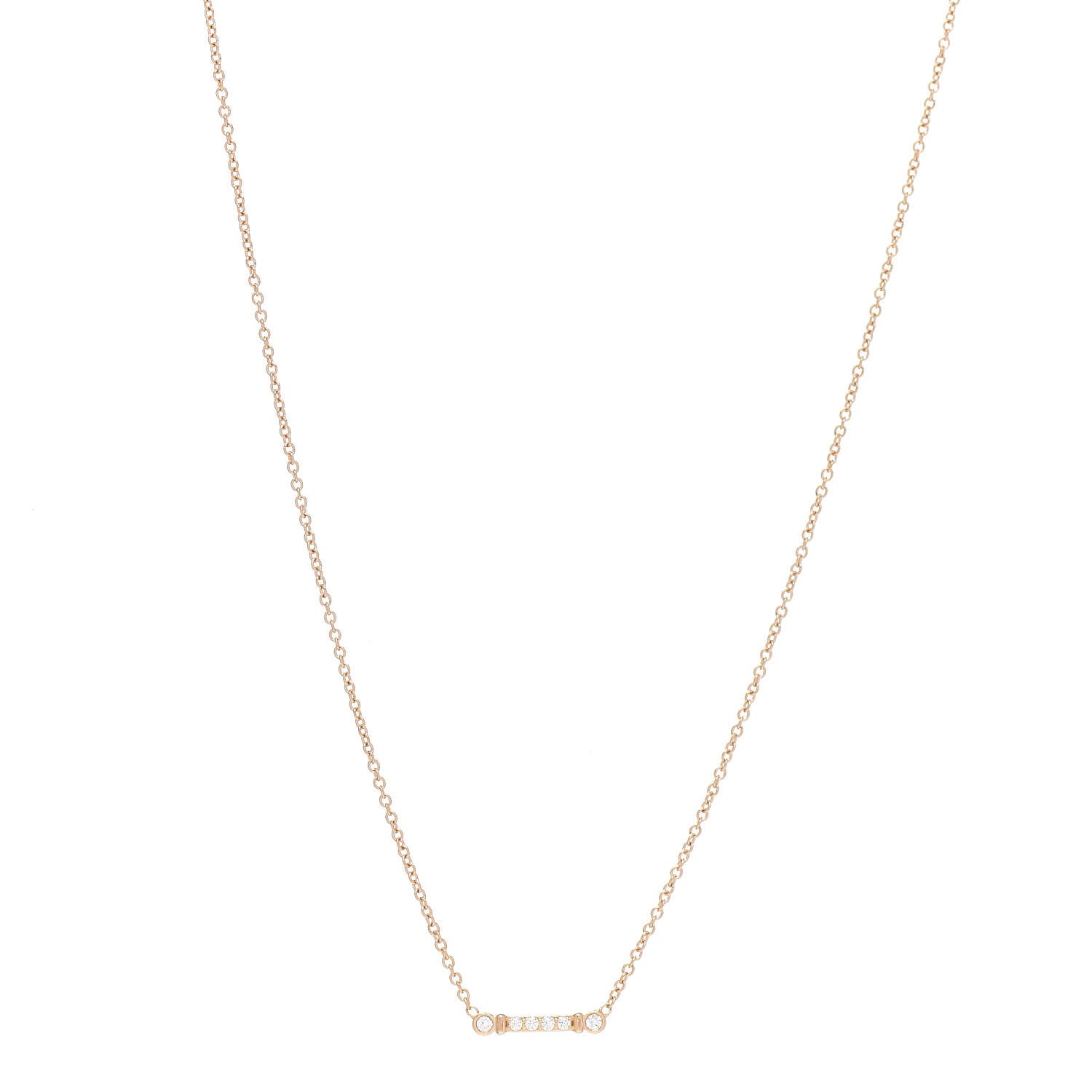 Tiffany 18K Rose Gold Diamond Fleur de Lis Key Bar Pendant Necklace 1 of 4