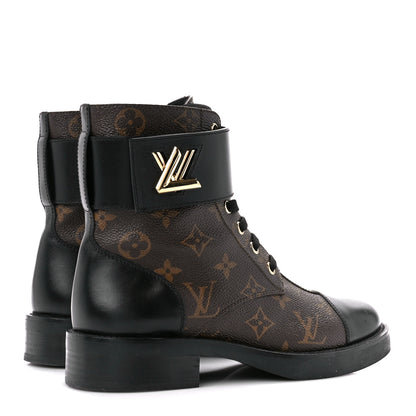 Louis Vuitton Calfskin Monogram Wonderland Flat Ranger Boots 37 Black 4 of 8