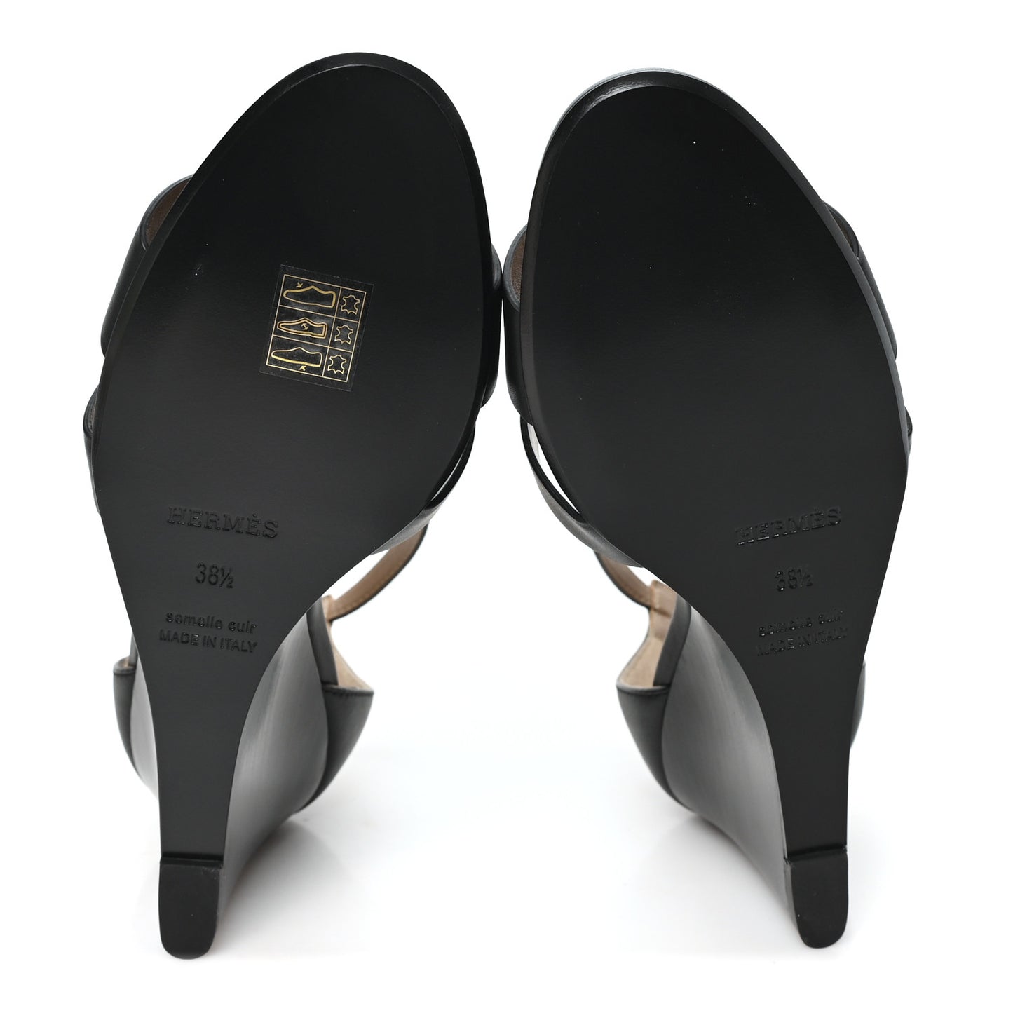 Calfskin Legend Wedge Sandals 38.5 Black