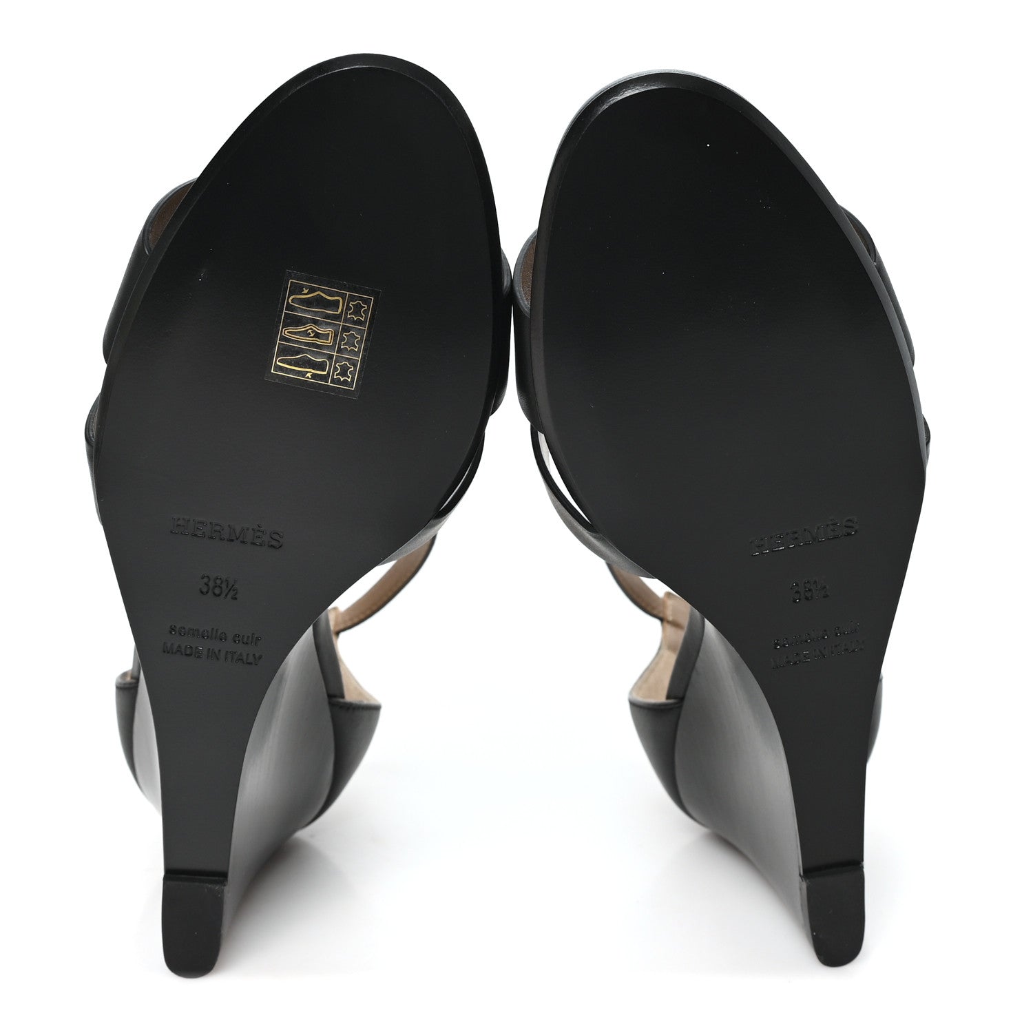 Hermes Calfskin Legend Wedge Sandals 38.5 Black 6 of 10