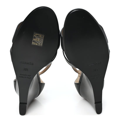 Hermes Calfskin Legend Wedge Sandals 38.5 Black 6 of 10