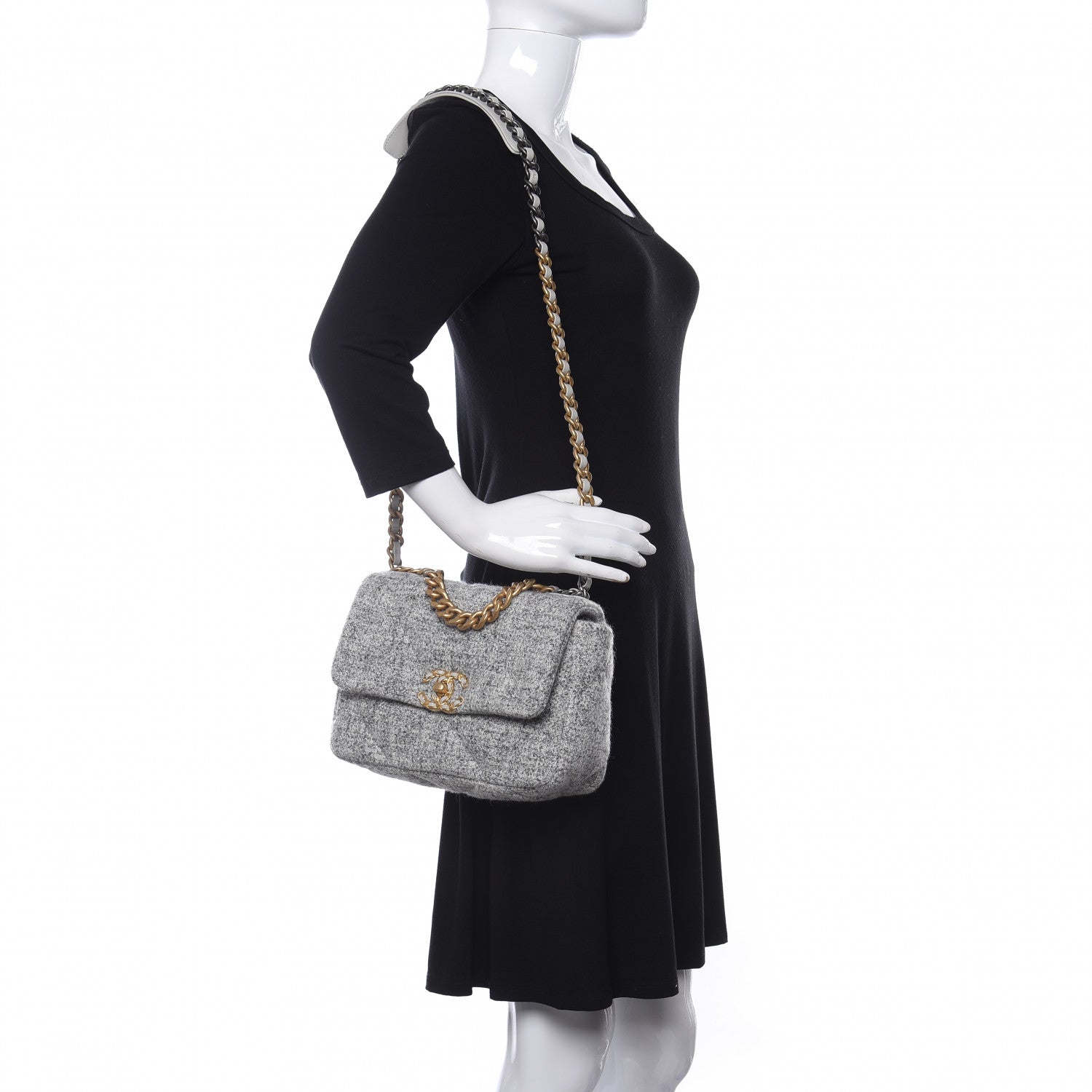 Chanel Tweed Quilted Medium Chanel 19 Flap Grey Ecru 2 of 10