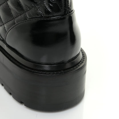 Chanel Shiny Calfskin Quilted Lace Up Combat Boots 38 Black 13 of 13
