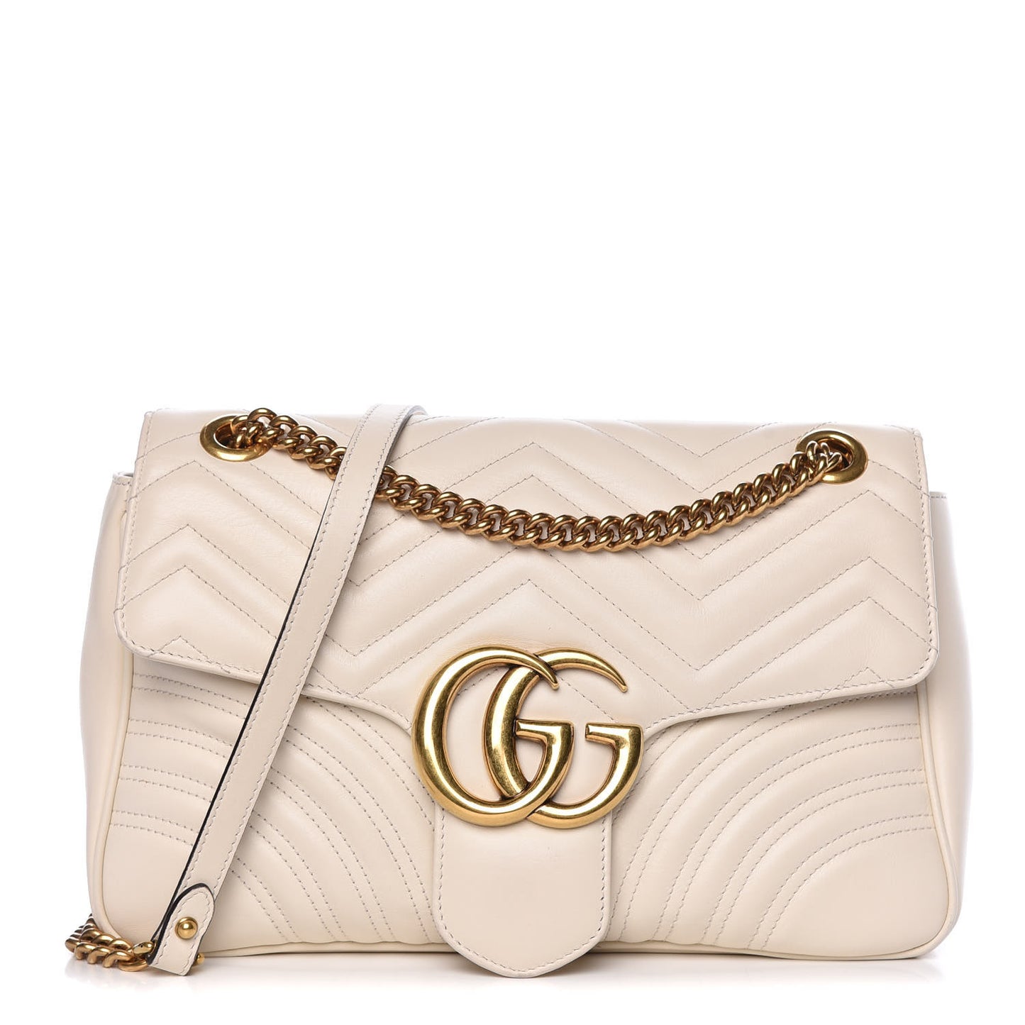 Calfskin Matelasse Medium GG Marmont Shoulder Bag White