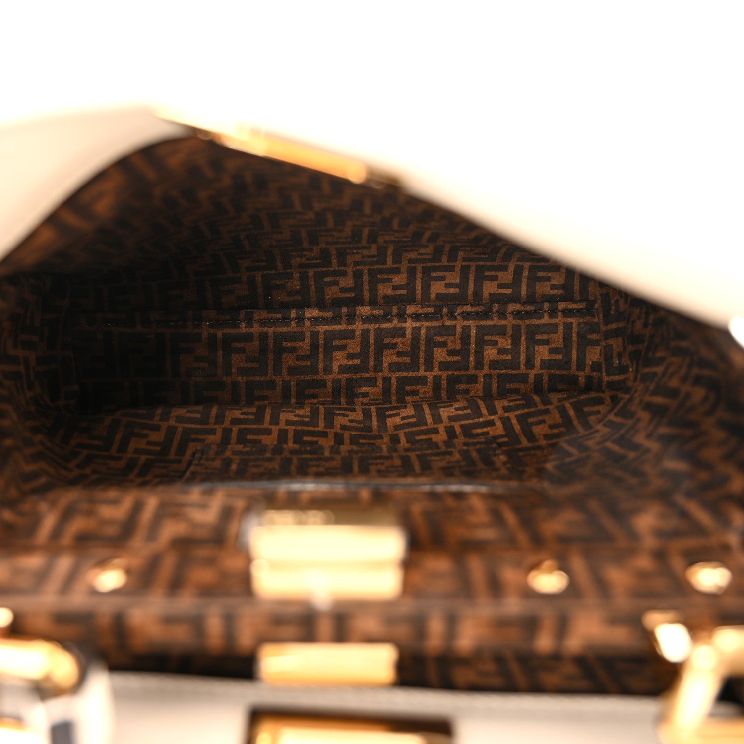 Fendi Vitello Seta Suede FF Mini Peekaboo Iconic Satchel Uovo Sigaro Marrone 5 of 10