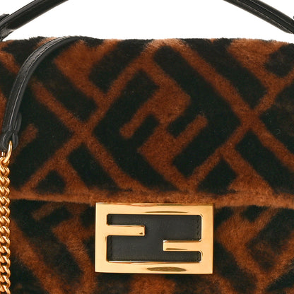 Fendi Shearling Vitello Dolce Macro FF 1974 Mini Baguette Tobacco Black 8 of 10