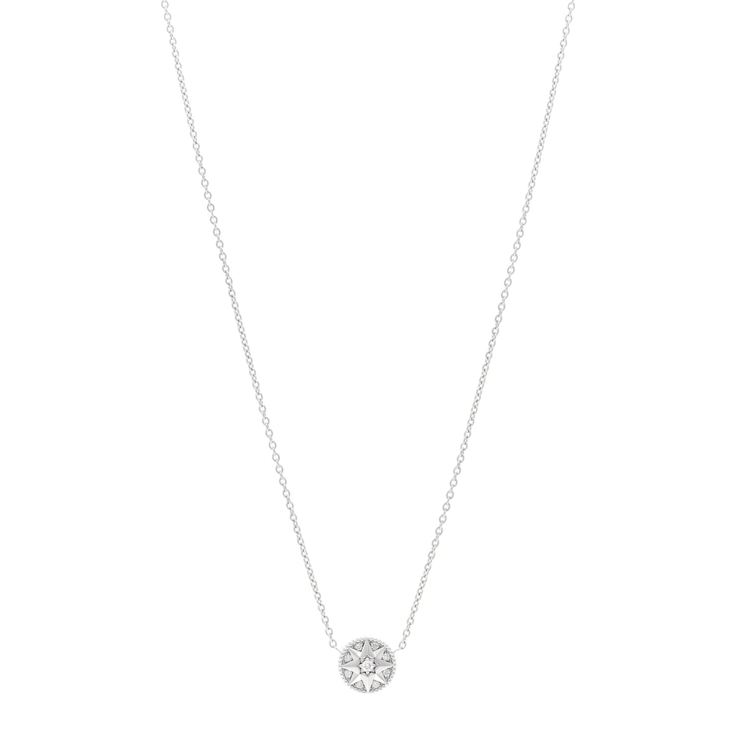 18K White Gold Diamond Rose Des Vents Necklace
