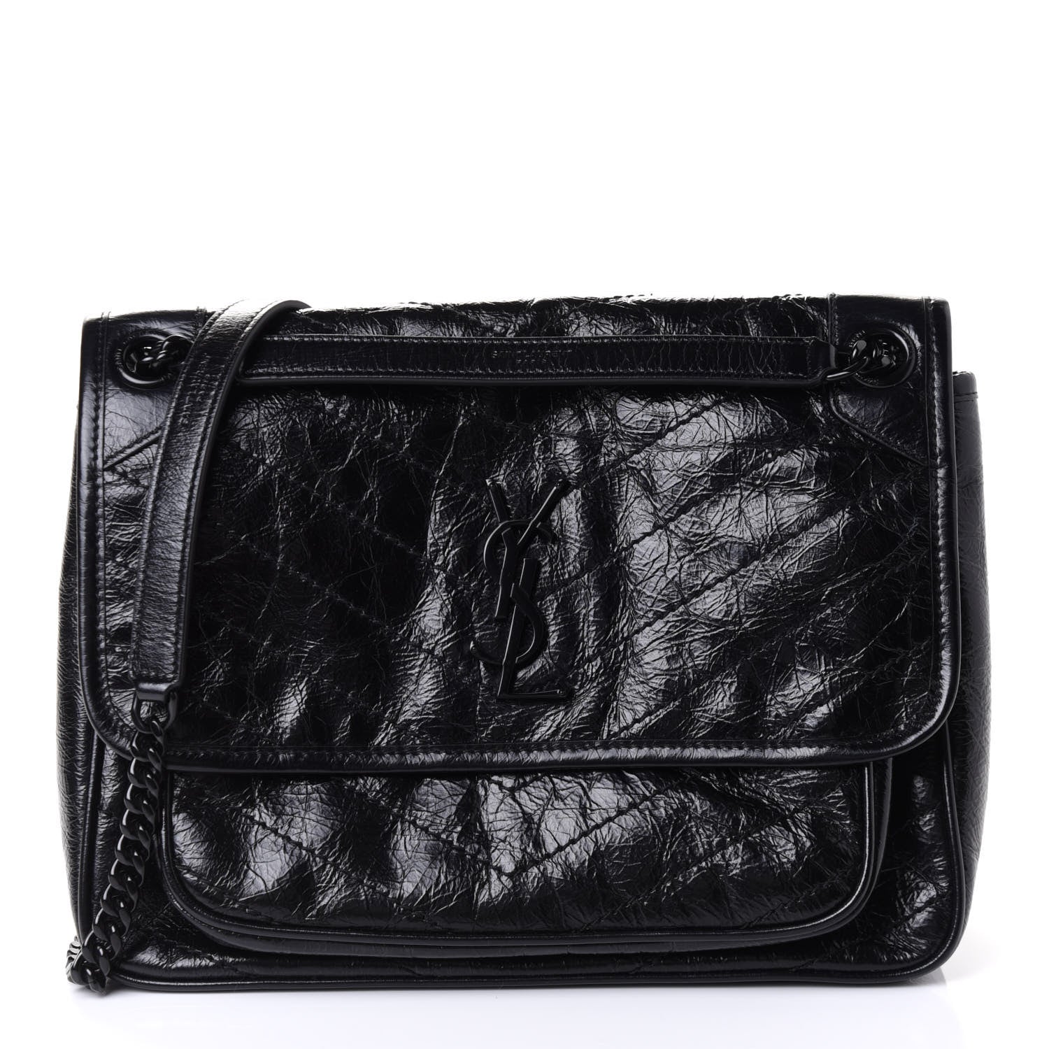 Saint Laurent Crinkled Calfskin Matelasse Monogram Medium Niki Chain Satchel Black 1 of 4