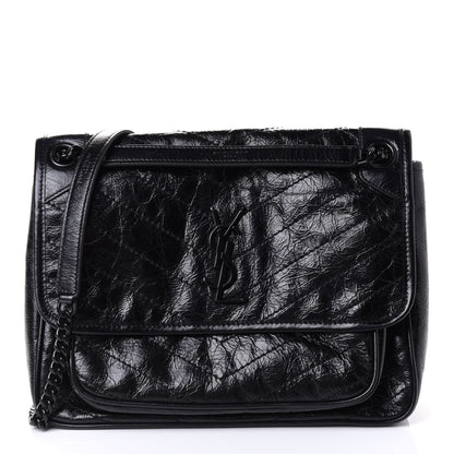 Saint Laurent Crinkled Calfskin Matelasse Monogram Medium Niki Chain Satchel Black 1 of 4