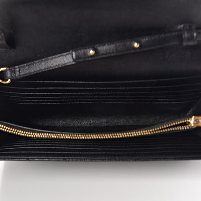 Saint Laurent Grain De Poudre Matelasse Chevron Monogram Chain Wallet Black 6 of 14