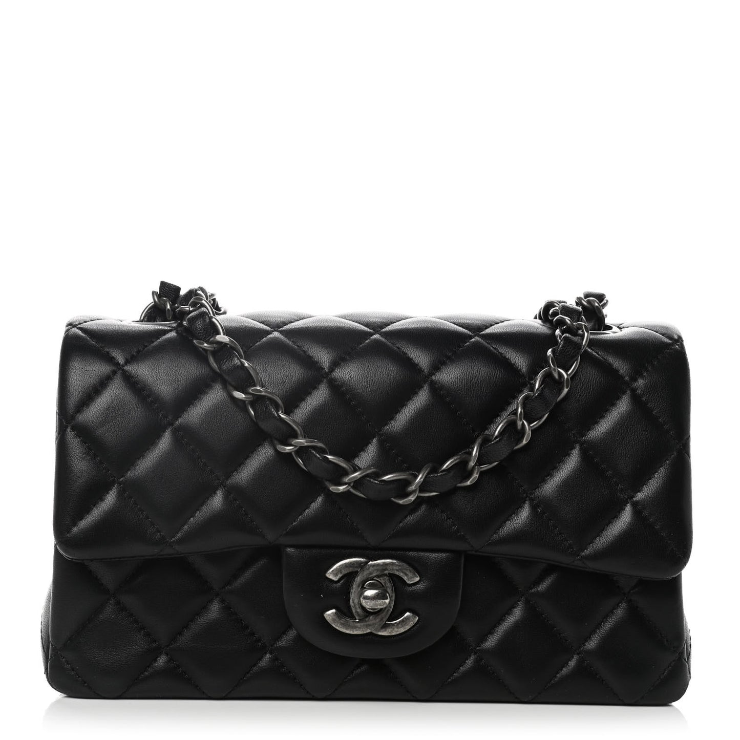 Lambskin Quilted Mini Rectangular Flap Black