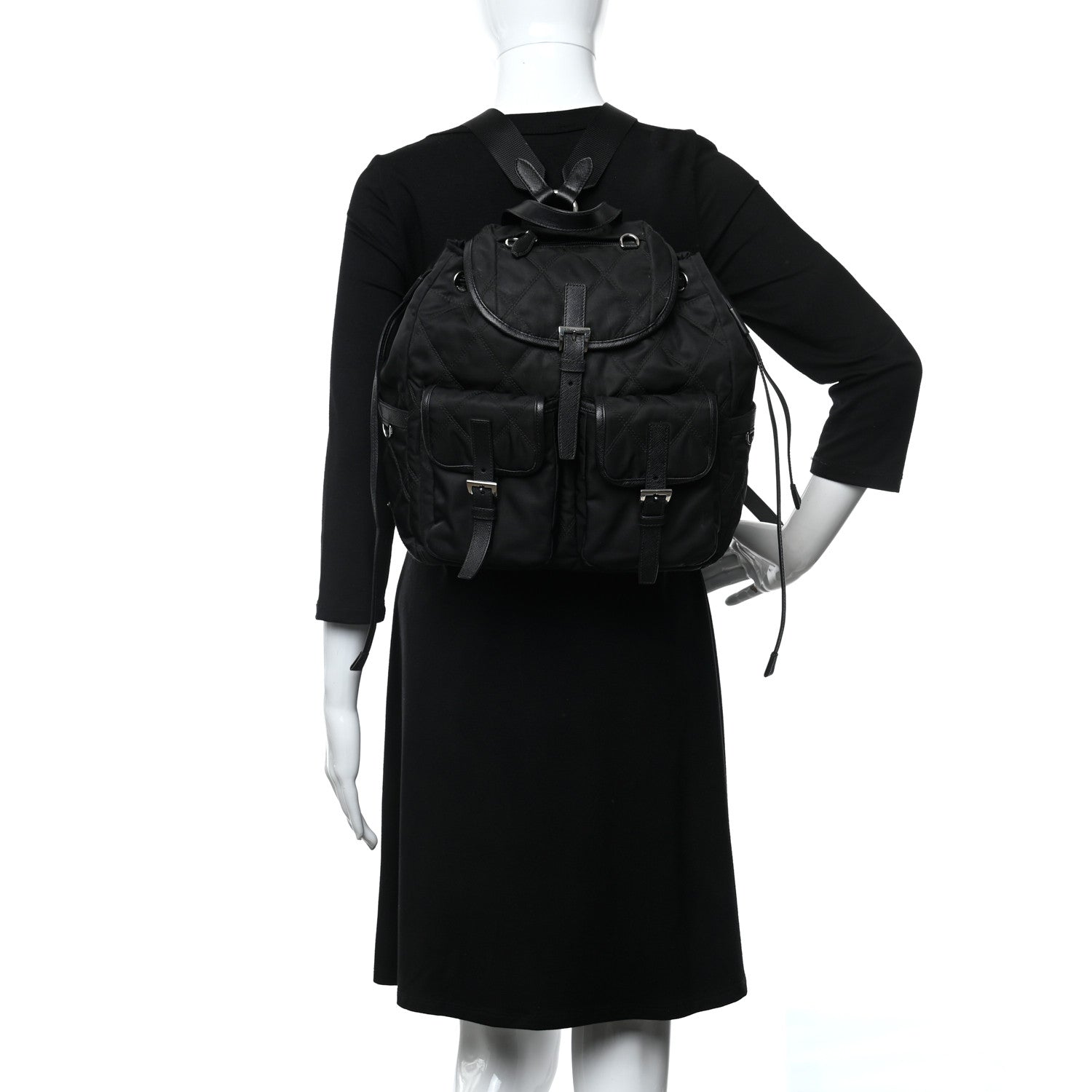 Prada Tessuto Nylon Saffiano Vela Quilted Backpack Black 2 of 9