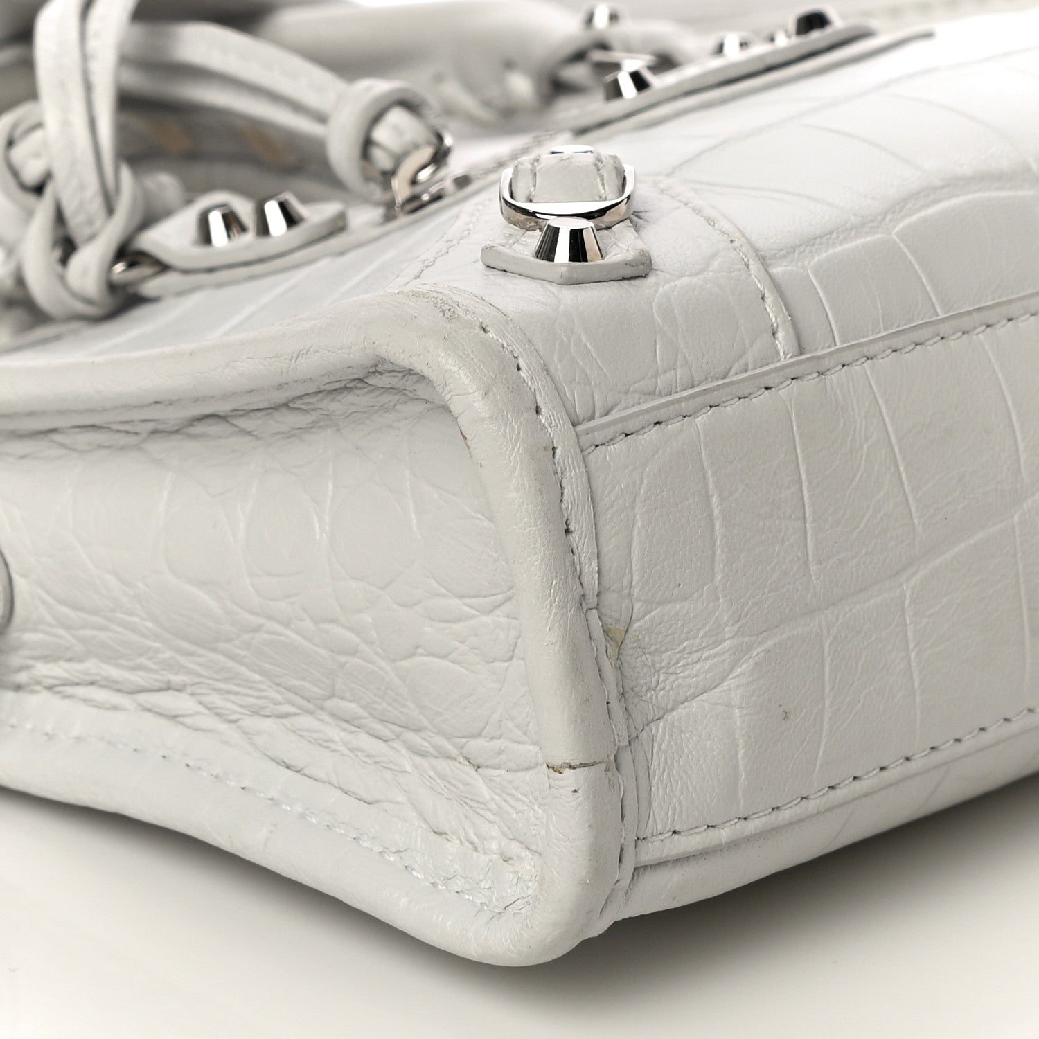 Balenciaga Matte Supple Lambskin Crocodile Embossed Classic Silver Hardware Nano City White 9 of 11