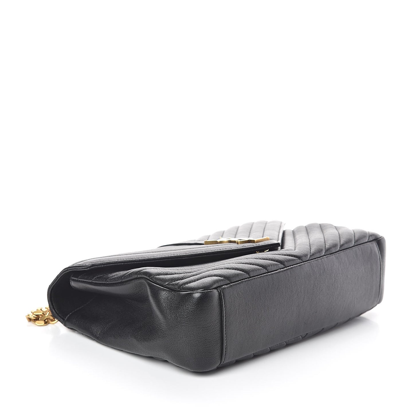 Sheepskin Matelasse Chevron Monogram Large College Satchel Black