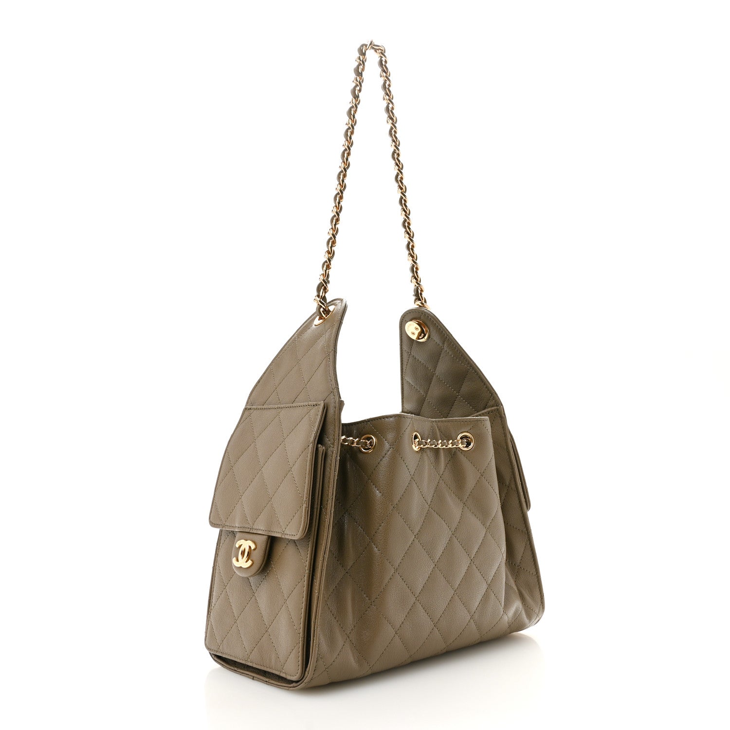 Chanel Goatskin Quilted Small Chanel 25 Handbag Dark Khaki 3 of 11