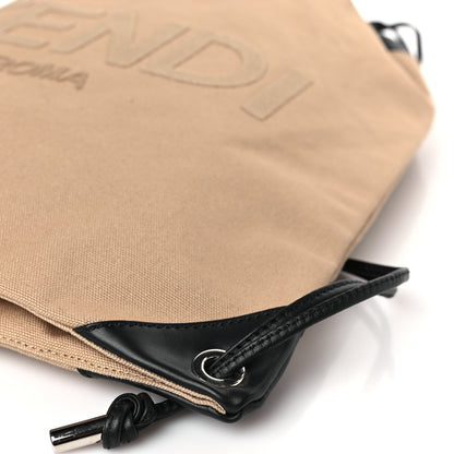 Fendi Canvas Vitello King Logo Embroidered Drawstring Backpack Sand Black 9 of 9