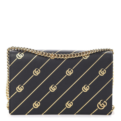 Gucci Calfskin Diagonal GG Mini Chain Wallet Black Gold 1 of 10