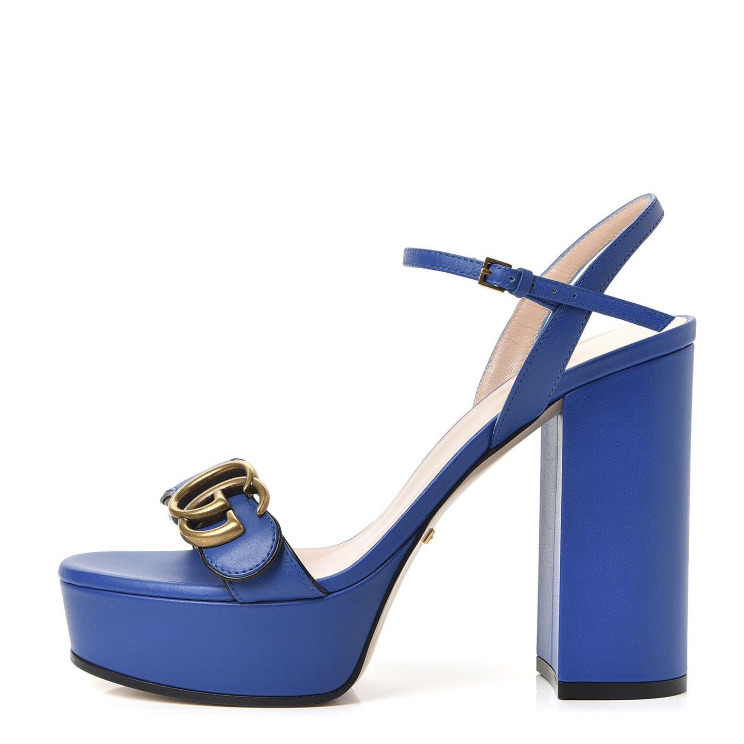 Calfskin GG Marmont Ankle Wrap 30/115mm Platform Sandals 36 Bright Blue