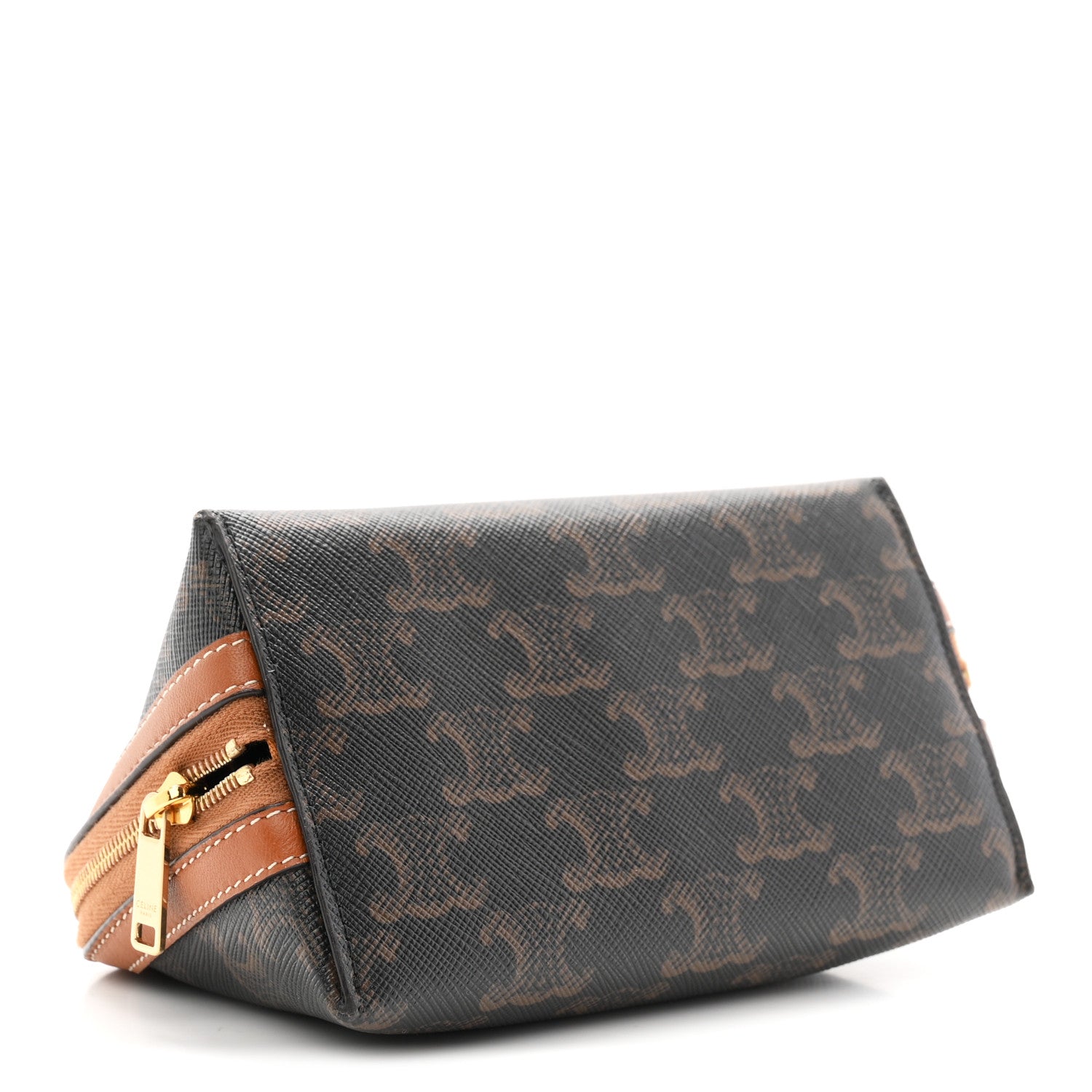 Celine Triomphe Canvas Calfskin Small Cosmetic Pouch Tan 4 of 8