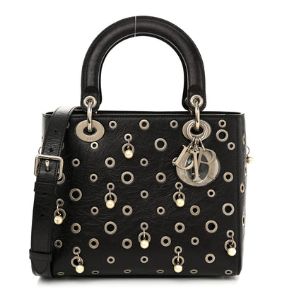 Christian Dior Crinkled Calfskin Studded Pearls Medium Lady Dior Black 1 of 10