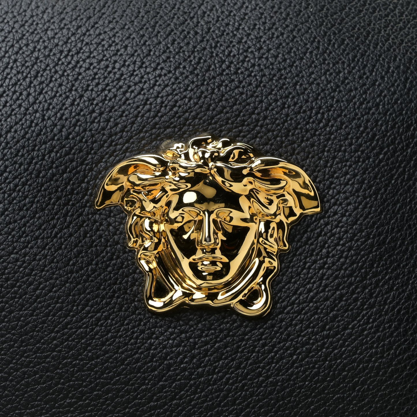 Grained Calfskin Medusa Messenger Bag Black