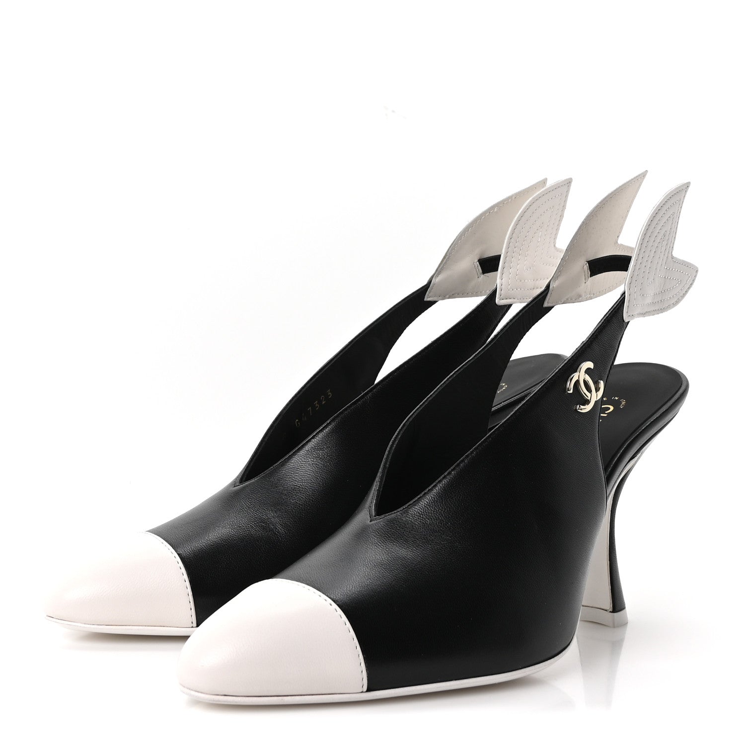 Chanel Lambskin Slingback Pumps 36.5 Black White 4 of 10