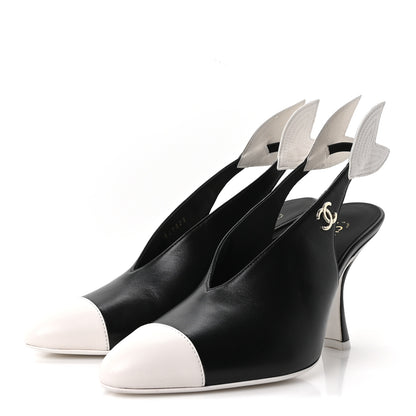 Chanel Lambskin Slingback Pumps 36.5 Black White 4 of 10