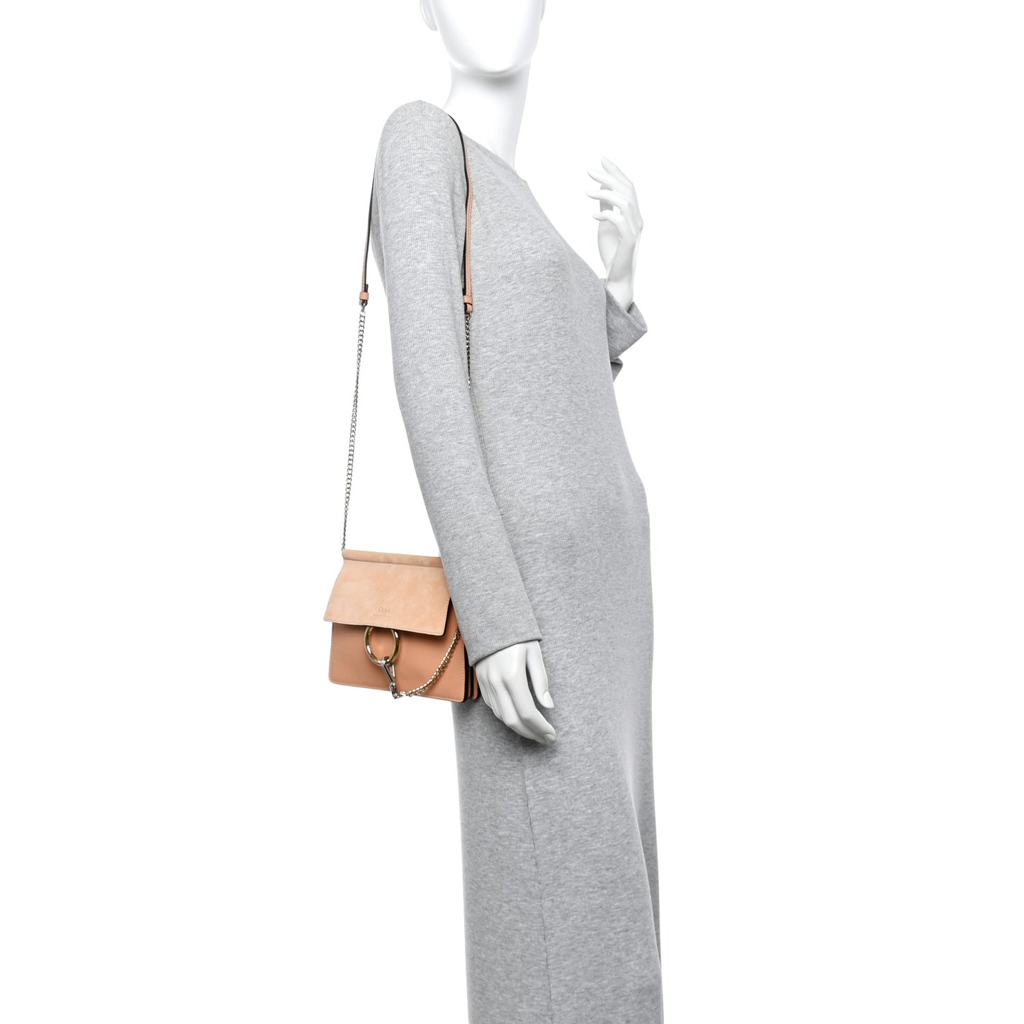 Calfskin Suede Mini Chain Faye Shoulder Bag Milky Orange