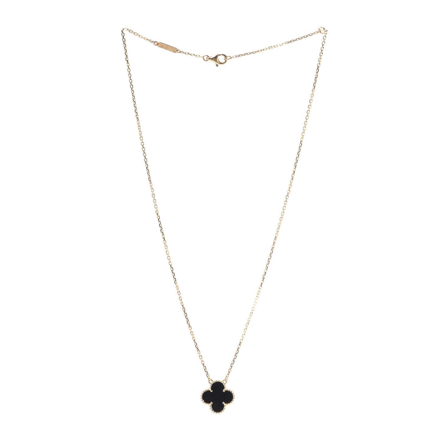 18K Yellow Gold Black Onyx Vintage Alhambra Pendant Necklace